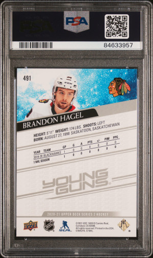 2020-21 Upper Deck Young Guns Rookie RC Brandon Hagel #491 PSA 10 Gem Mint back