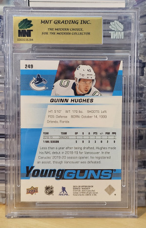 2019-2020 Upper Deck Series 1 Young Guns MNT 9 Quinn Hughes #249 back