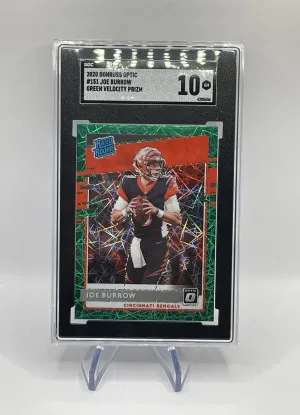 2020 Donruss Optic Joe Burrow Green Velocity Rookie SGC 10 front