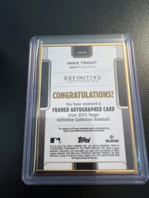 2023 Topps Definitive Collection Gold Framed Auto Mike Trout 25/25 back