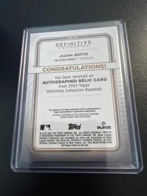 2023 Topps Definitive Collection Jumbo Relic Auto Juan Soto 05/30 back