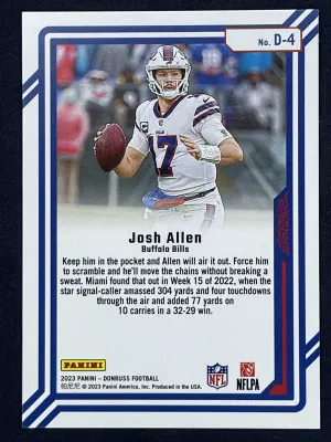2023 Panini Donruss Football - Josh Allen -Dominators Series back
