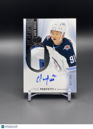 2021-22 Upper Deck The Cup Hockey Cole Perfetti Rookie Auto Patch 017/249 Jets front