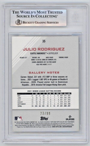 2022 Topps Gallery Green Pattern #35 Julio Rodriguez J-ROD /99 RC | BGS 8.5 back