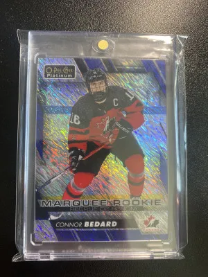 Connor Bedard 23-24 OPC Platinum Preview (From 23-24 OPC) Blue Traxx Marquee Rookie front