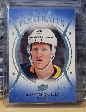 2018-19 Upper Deck Series 2 Hockey UD Rookie Portraits Blue Rasmus Dahlin #16/25 front