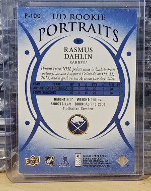 2018-19 Upper Deck Series 2 Hockey UD Rookie Portraits Blue Rasmus Dahlin #16/25 back