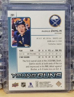 2018-19 Upper Deck Series 1 Hockey Young Guns Rasmus Dahlin #201 back