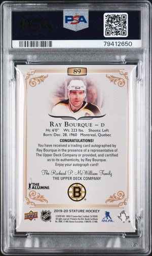 2020 Upper Deck Stature Update RED Ray Bourque #89 /35 PSA 10 back