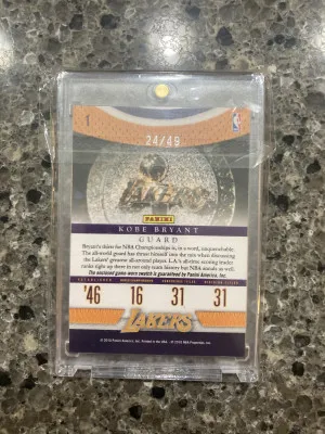 2009-10 panini season update Kobe Bryant Lakers legacy prime patch 24/49 jersey numbered game used back