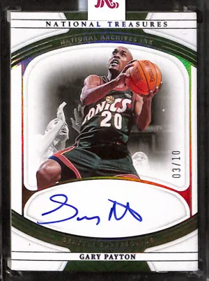 2021-22 National Treasures Gary Payton National Archives Ink Gold /10 back