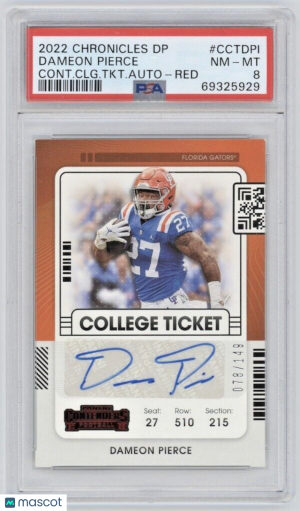 Daemon Pierce #CCT-DPI Auto Red /149 2022 Panini Contenders College Ticket PSA 8 front