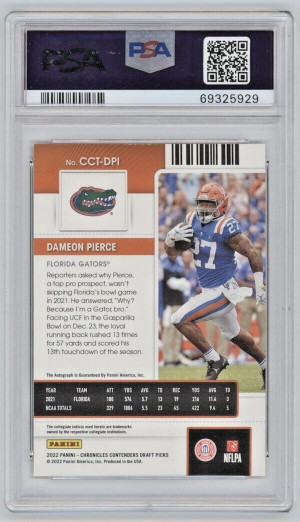Daemon Pierce #CCT-DPI Auto Red /149 2022 Panini Contenders College Ticket PSA 8 back