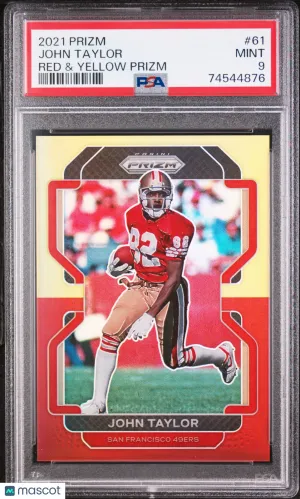 2021 Panini Prizm John Taylor #61 Red & Yellow Prizm /39 PSA 9 NFL POP 1 front