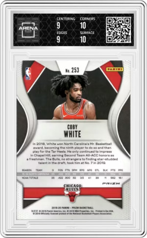 Coby White #253 Pink Ice Prizm RC 2019-2020 Panini Graded Rookie Card | AC 9.5 back