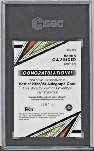 Hanna Cavinder BOA-HAC Auto /150 2022-23 Bowman's Best U Blue Refractor SGC 9.5 back