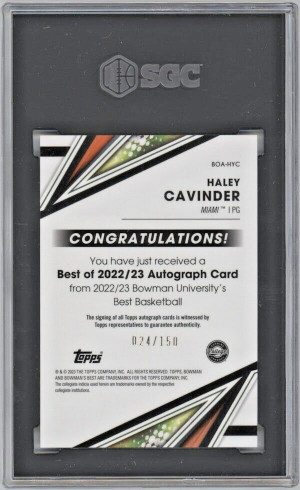 Haley Cavinder BOA-HYC Auto /150 2022-23 Bowman's Best U Blue Refractor | SGC 9 back