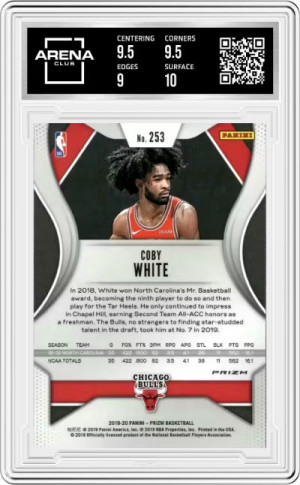 Coby White #253 Fast Break Prizm RC 2019-2020 Panini Graded Rookie Card AC 9.5 back