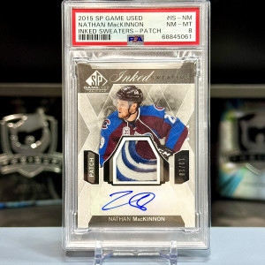 Nathan MacKinnon 2015-16 SP Game Used Inked Sweaters Patch 10/10 PSA 8 front