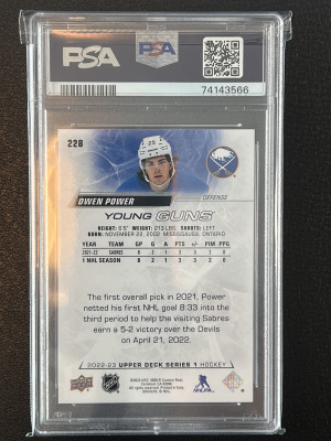 Owen Power Young Guns PSA 9 back