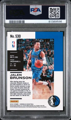 2018 Jalen Brunson Chronicles PSA 10 back