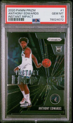 2020 Anthony Edwards Prizm Instant Impact PSA 10 front