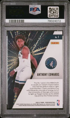 2020 Anthony Edwards Prizm Instant Impact PSA 10 back