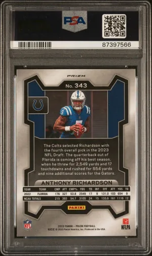 Anthony Richardson 2023 Panini Prizm Red/White/Blue #343 Rookie RC PSA 9 back