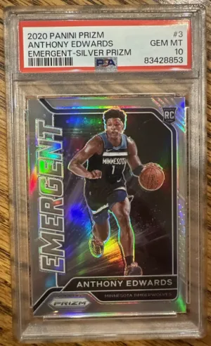 2020 Anthony Edwards Prizm Emergent Silver PSA 10 front