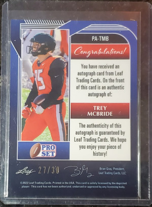 Trey Mcbride rookie auto /30 back