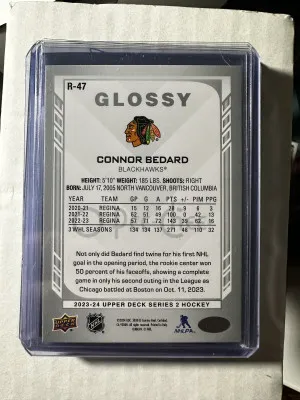 2023-24 Upper Deck Series 2 OPC Glossy R47 Connor Bedard Rookie RC BLACKHAWKS back