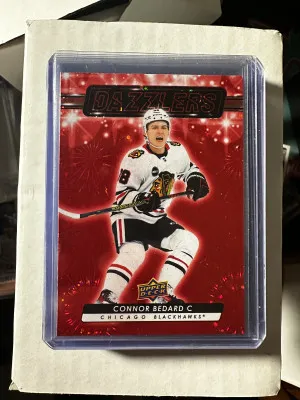 2023-24 Upper Deck Series 2 DZ79 Connor Bedard Red Dazzler Rookie RC SP BLACKHAWKS front