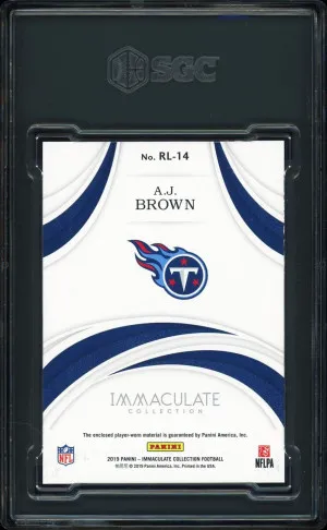 AJ Brown 2019 Panini Immaculate Collection Rookie NFL Shield 1/1 SGC 8 back