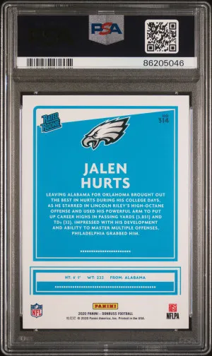 2020 Panini Donruss Jalen Hurts #314 Rookie PSA 10 back