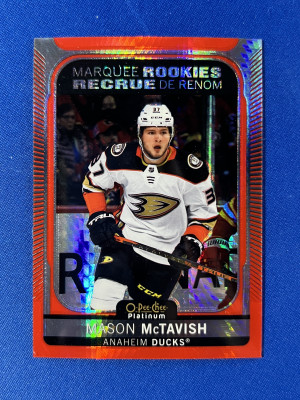 2021-22 OPC Platinum - Mason McTavish Marquee Rookies Red Prism /199 #269 front