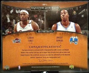 LeBron James + Dwight Howard 2005-06 UD Portraits Signature Portraits 8x10 Dual Auto 15/40 back