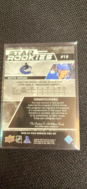 2023-24 Star Rookies Akito Hirose auto back