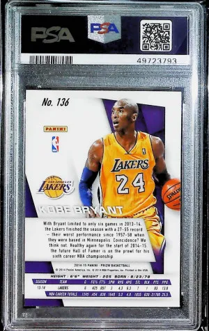 Kobe Bryant 2014-15 Panini Prizm #136 PSA 10 Lakers HOF back