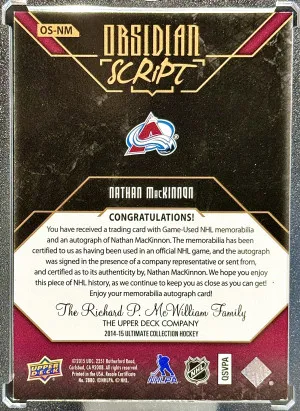 Nathan MacKinnon 2014-15 Ultimate Obsidian Script Patch Auto 15/25 back