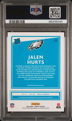 2020 Panini Donruss Jalen Hurts #314 Rookie PSA 10 back