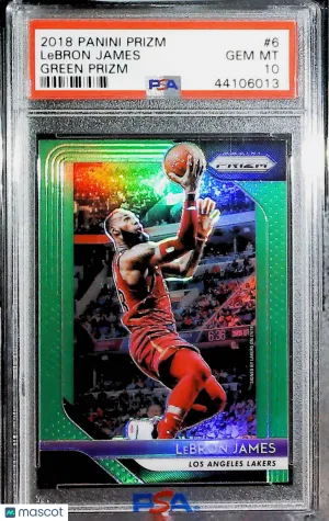 LeBron James 2018-19 Panini Prizm Green #6 PSA 10 front