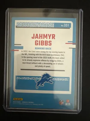2023 Donruss Jahmyr Gibbs Blue Press Proof back