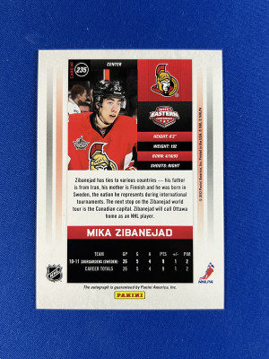2011-12 Panini - Mika Zibanejad Calder Contenders Rookie Auto /800 #235 back