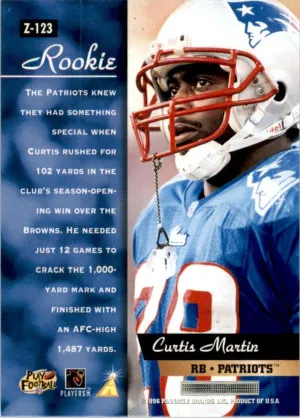 1996 Pinnacle Zenith Curtis Martin New England Patriots #Z-123 back