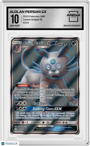 Alolan Persian GX 219/236 Graded Pokémon Card 2019 Cosmic Eclipse Full Art Holo front
