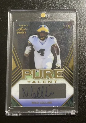 2021 Leaf Ultimate Draft Nico Collins Pure Talent Auto /25 front