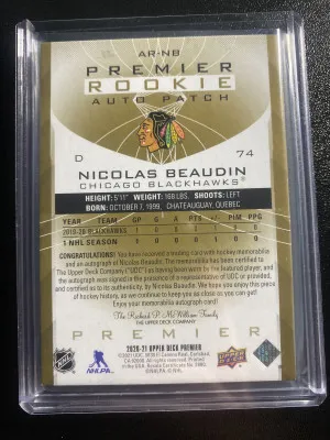 Nicolas Beaudin 20-21 Premier Rookie Auto Patch /65 back