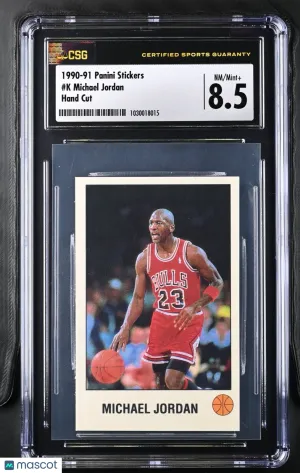 1990 Panini NBA Stickers #K Michael Jordan CSG 8.5  Hand Cut 8015 front