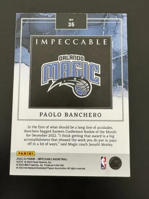 2022-23 Panini Impeccable Paolo Banchero 11/20 Silver Bar Draft Logo #35 back