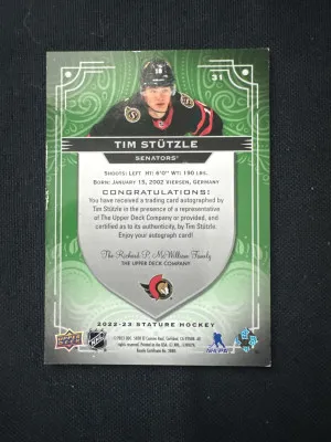 2022-23 Stature Tim Stutzle Auto /50 Senators back